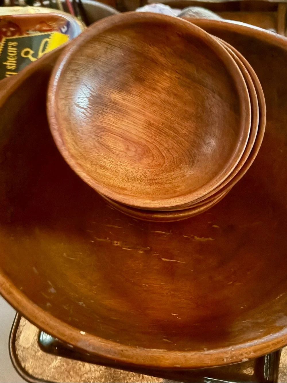 Handcrafted Wooden Serving Bowl Set in Warm Brown